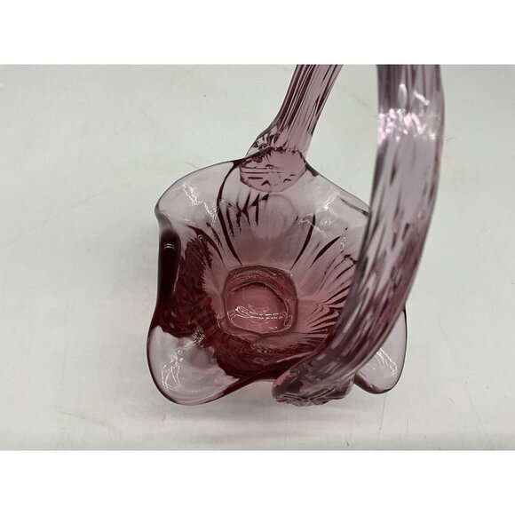 Footed Vintage Fenton Plum Art Glass Basket with Applied Handle 6" Tall Marked - Picture 12 of 16